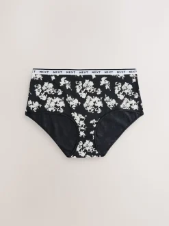 Zwart/wit met bloemenprint - 4 Katoenen slipjes met logotailleband