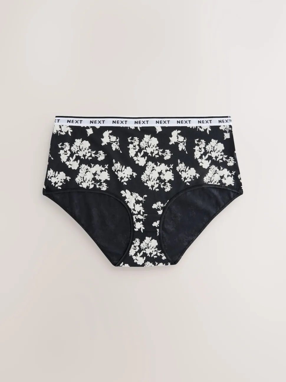 Zwart/wit met bloemenprint - 4 Katoenen slipjes met logotailleband