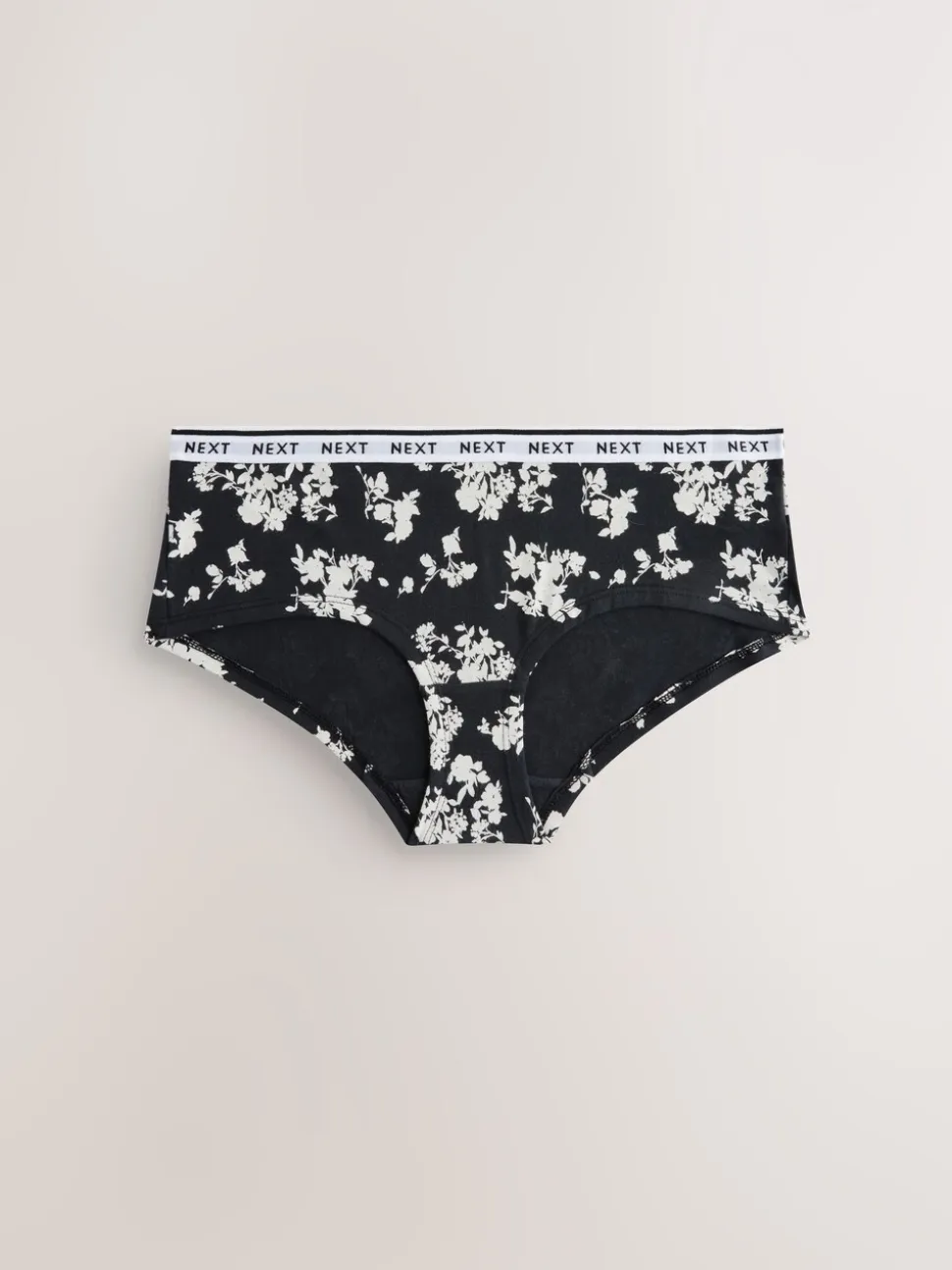 Zwart/wit met bloemenprint - 4 Katoenen slipjes met logotailleband