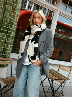 Zwart-wit met bloemenprint - Print Midweight Scarf