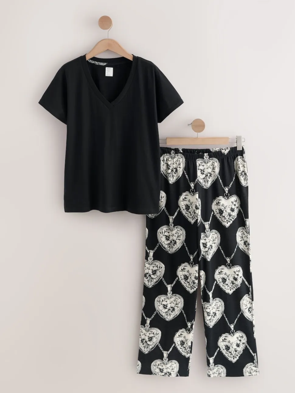 Zwart/wit met hartjes - Pyjama met korte mouwen