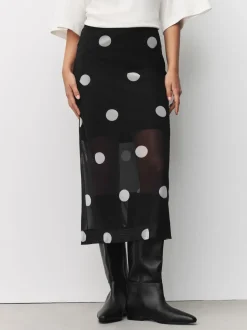 Zwart-wit met stippen - Mesh Midi Pencil Skirt