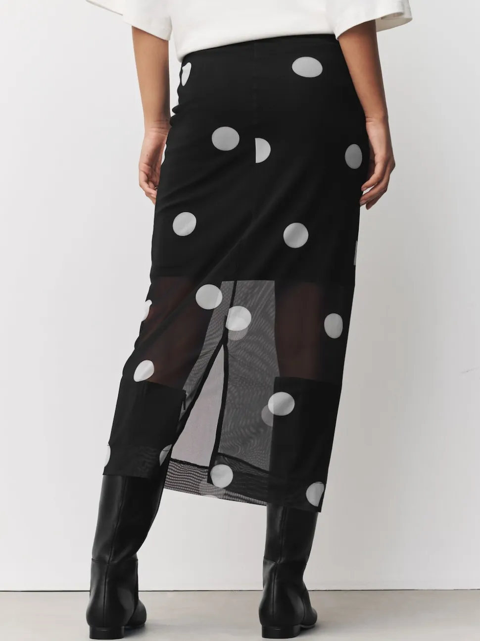Zwart-wit met stippen - Mesh Midi Pencil Skirt