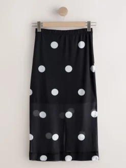 Zwart-wit met stippen - Mesh Midi Pencil Skirt