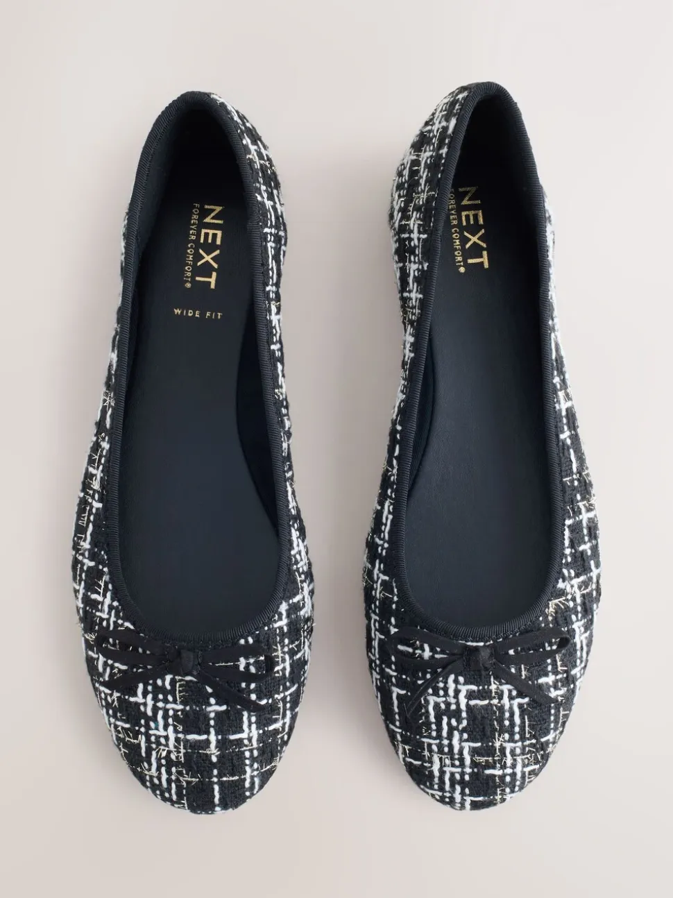 Zwart/wit tweed - Ballerina's met ronde neus