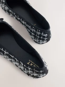 Zwart/wit tweed - Ballerina's met ronde neus
