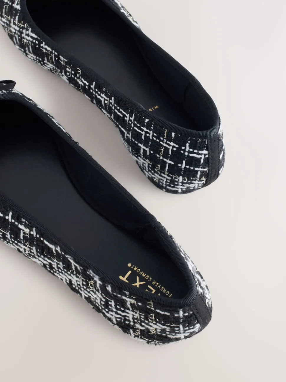 Zwart/wit tweed - Ballerina's met ronde neus