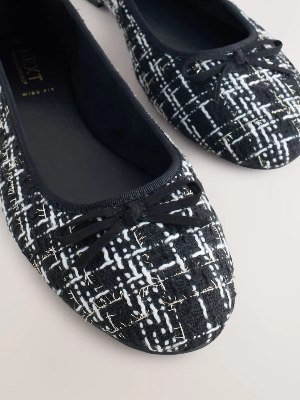 Zwart/wit tweed - Ballerina's met ronde neus