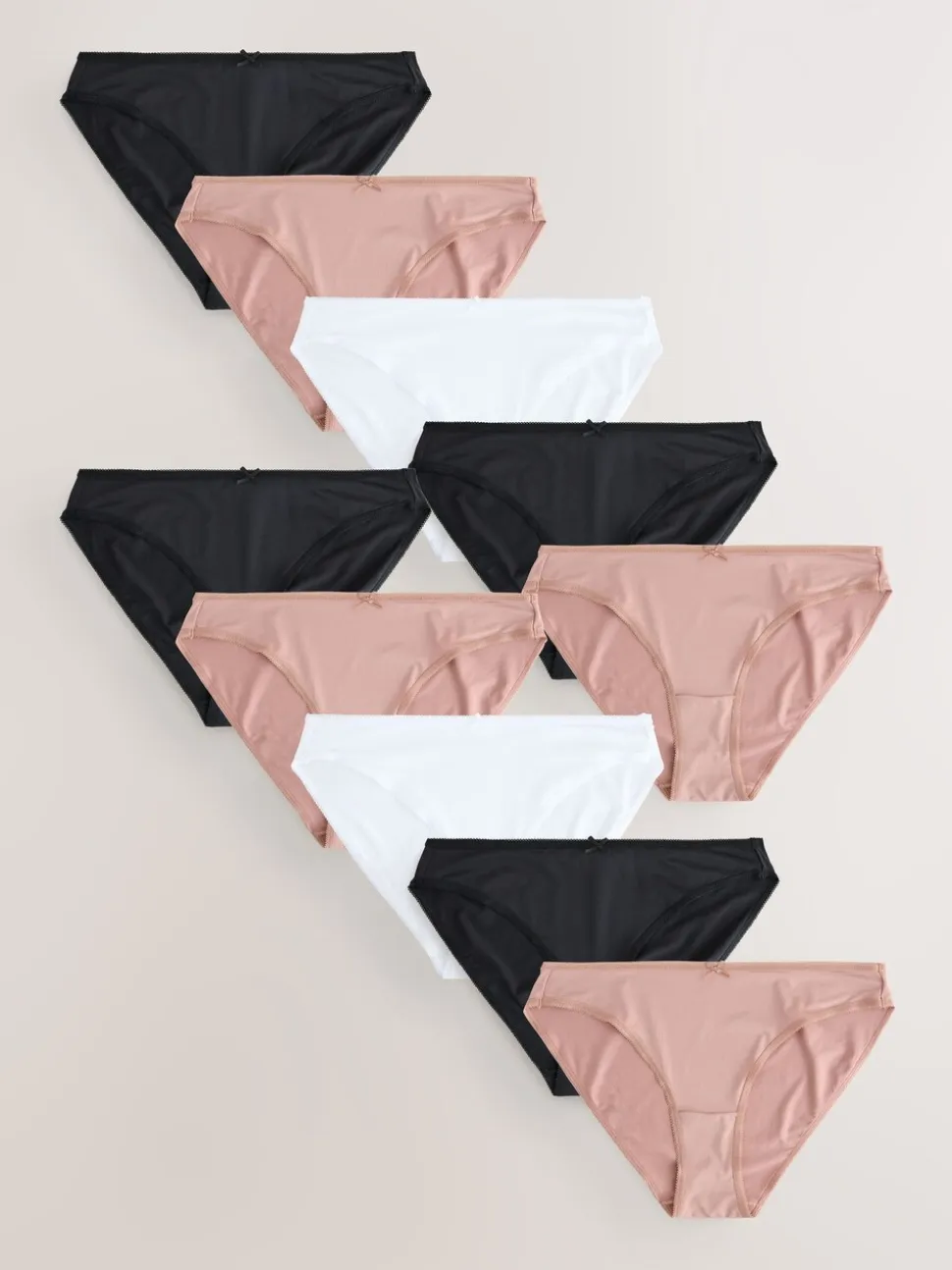 Zwart/wit/nude - Set van 10 slipjes van microvezels
