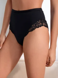 Zwart/wit/praline huidskleur - Microvezel & Kant Hoge Taille Slip 3 Pak