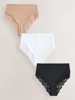Zwart/wit/praline huidskleur - Microvezel & Kant Hoge Taille Slip 3 Pak