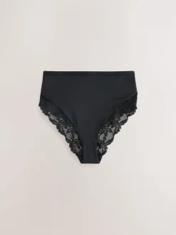 Zwart/wit/praline huidskleur - Microvezel & Kant Hoge Taille Slip 3 Pak