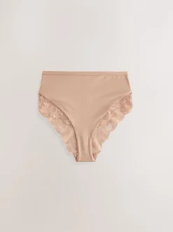 Zwart/wit/praline huidskleur - Microvezel & Kant Hoge Taille Slip 3 Pak