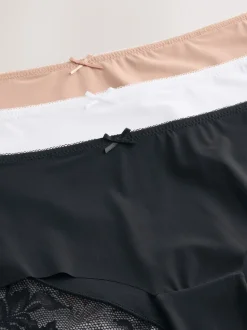 Zwart/wit/praline huidskleur - 3 Niet-aftekenende slips met kanten achterkant