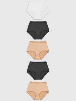 Zwart/wit/praline huidskleur - Set van 5 slipjes van microvezels