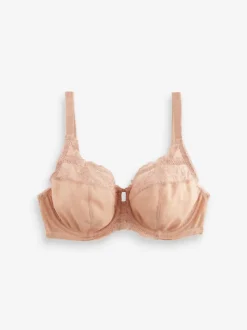 Zwart/wit/praline huidskleur - DD+ Beha's met volledige cups zonder vulling, set van 3 met kantversiering