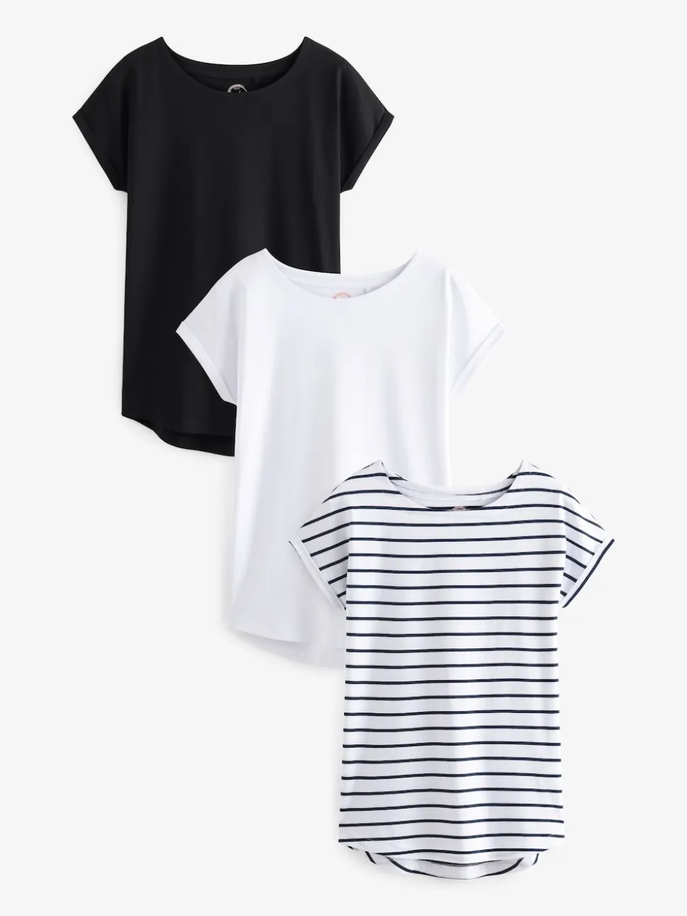 Zwart/wit/streep - Verpakking van 3 T-shirts met kapmouwen van 100% katoen