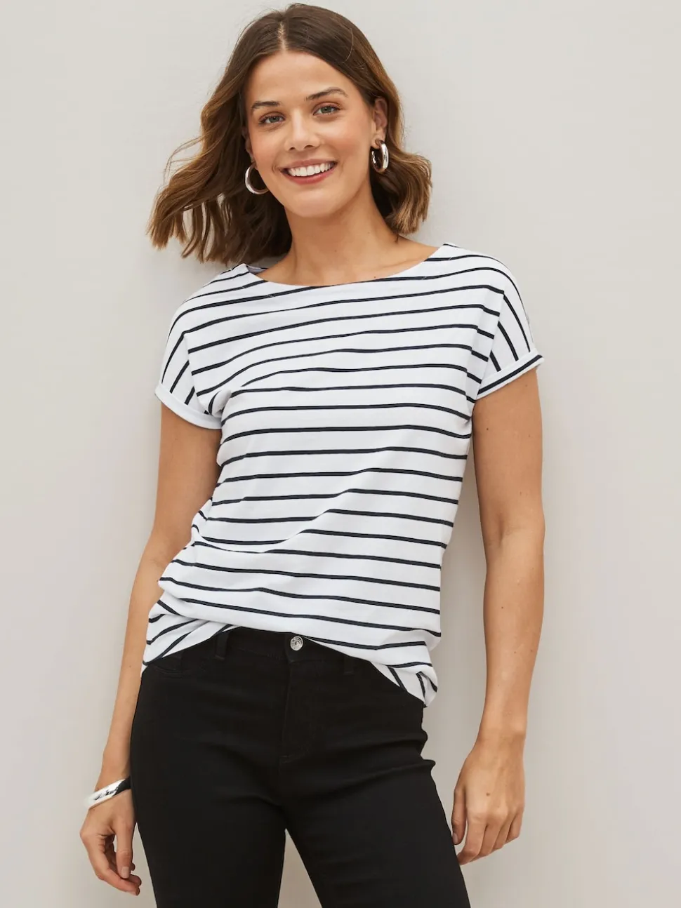 Zwart/wit/streep - Verpakking van 3 T-shirts met kapmouwen van 100% katoen