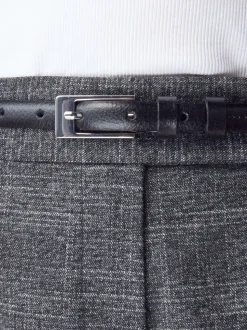 Zwart/zilver - N. Premium skinny Made In Italy leren riem