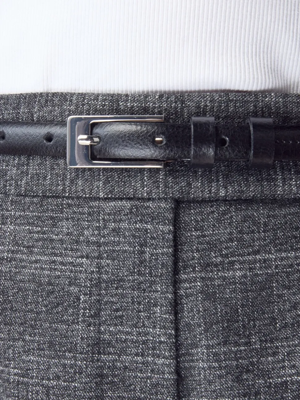Zwart/zilver - N. Premium skinny Made In Italy leren riem