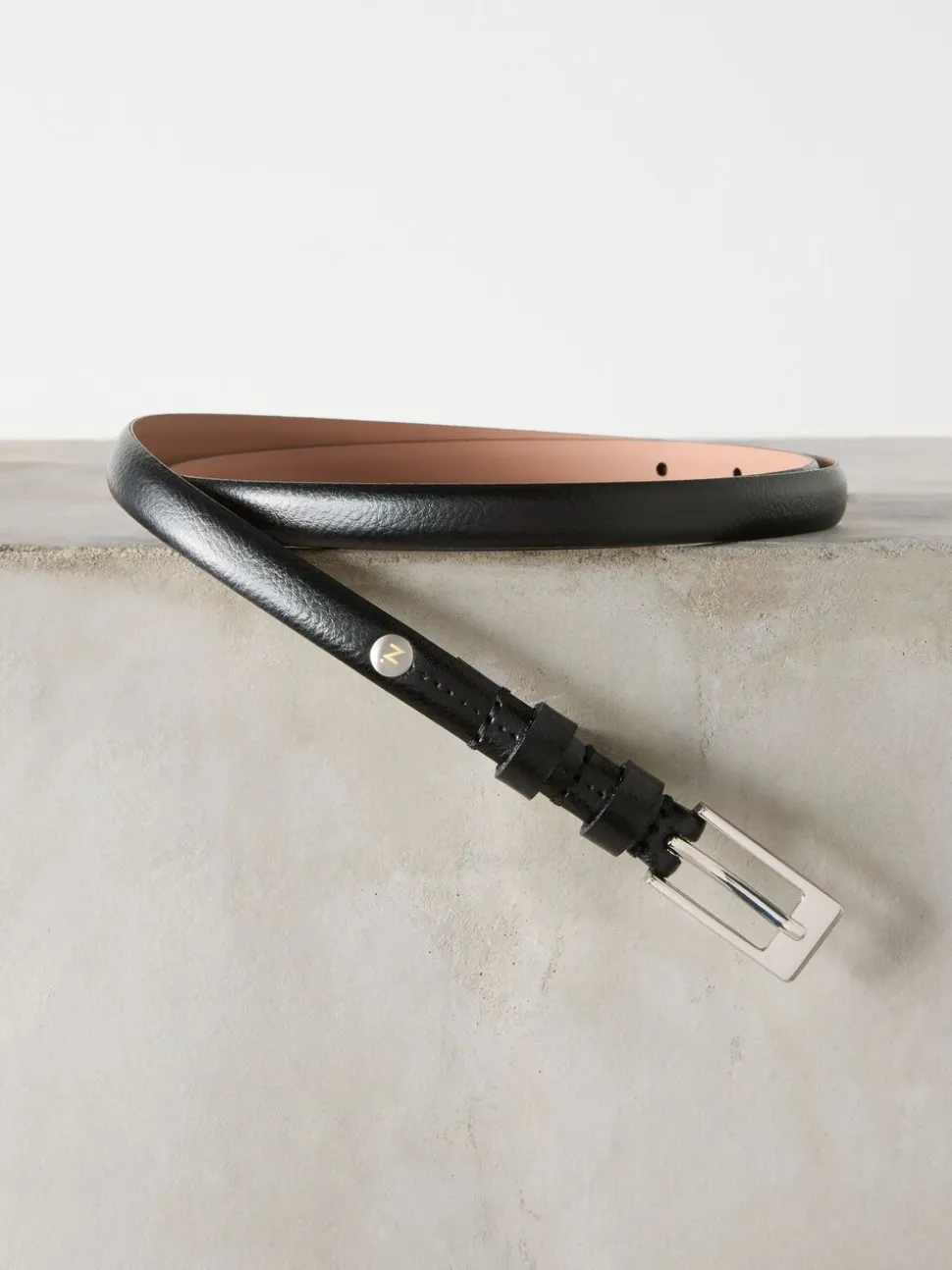 Zwart/zilver - N. Premium skinny Made In Italy leren riem