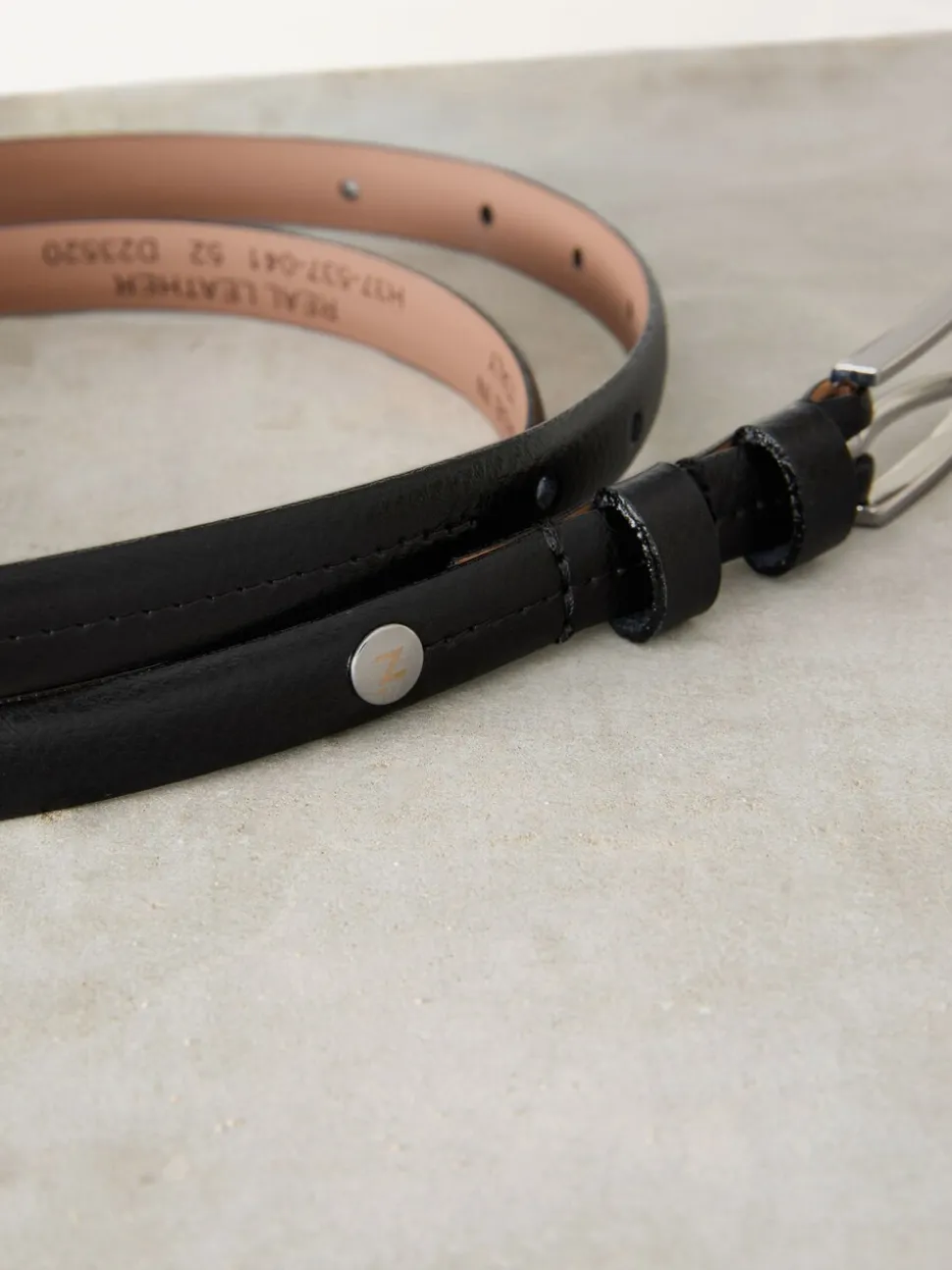 Zwart/zilver - N. Premium skinny Made In Italy leren riem