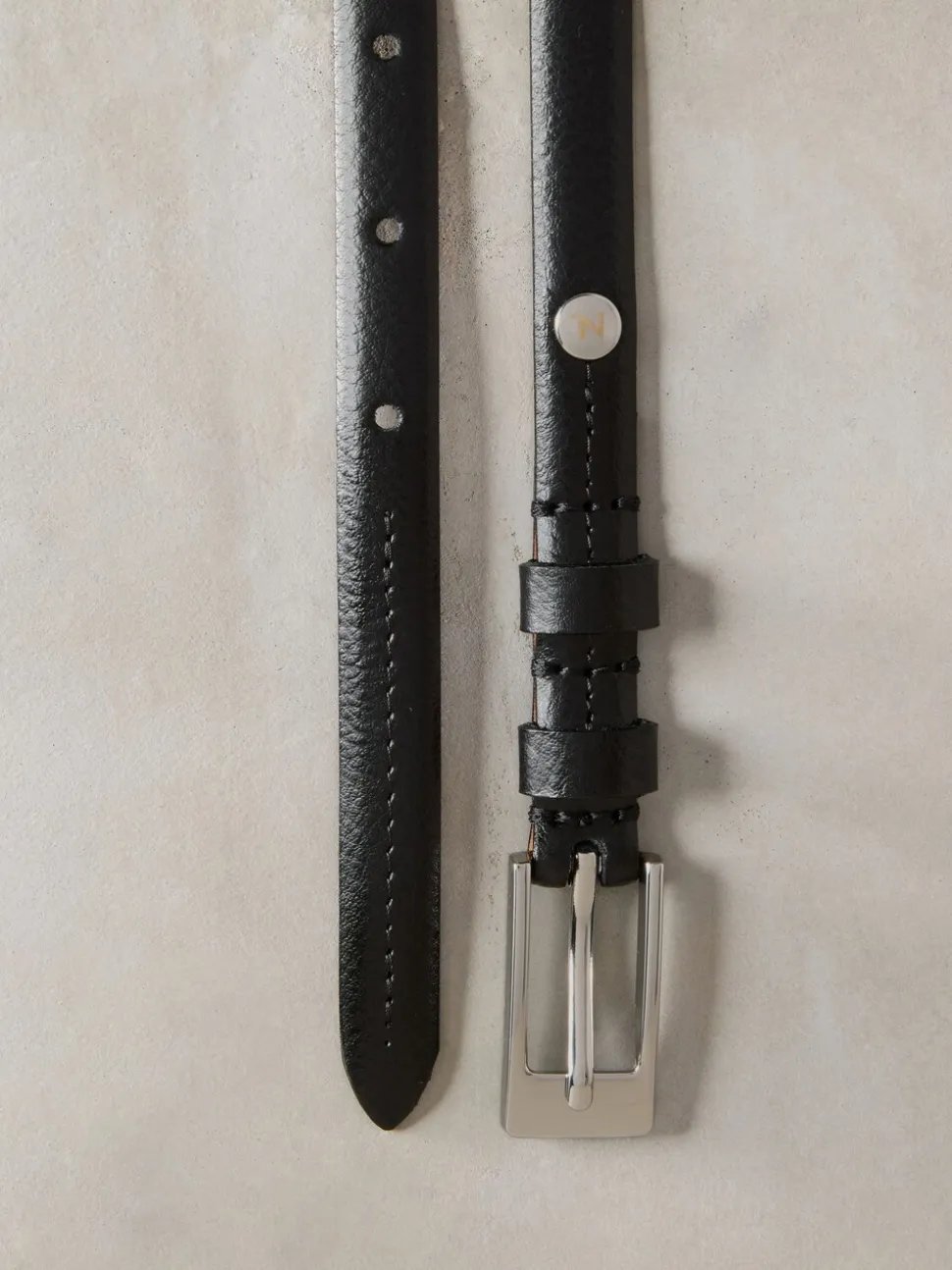 Zwart/zilver - N. Premium skinny Made In Italy leren riem