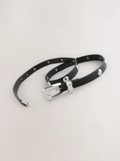 Zwart/zilver - Smalle westernriem van PU